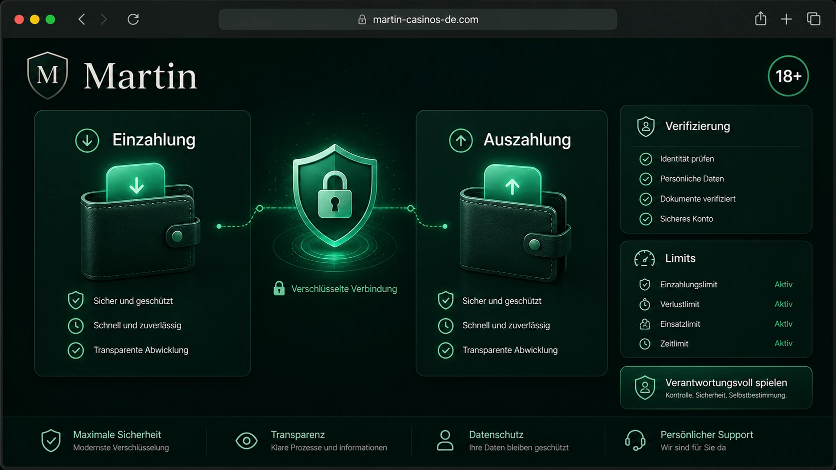 Einzahlungen, Auszahlungen und Sicherheit